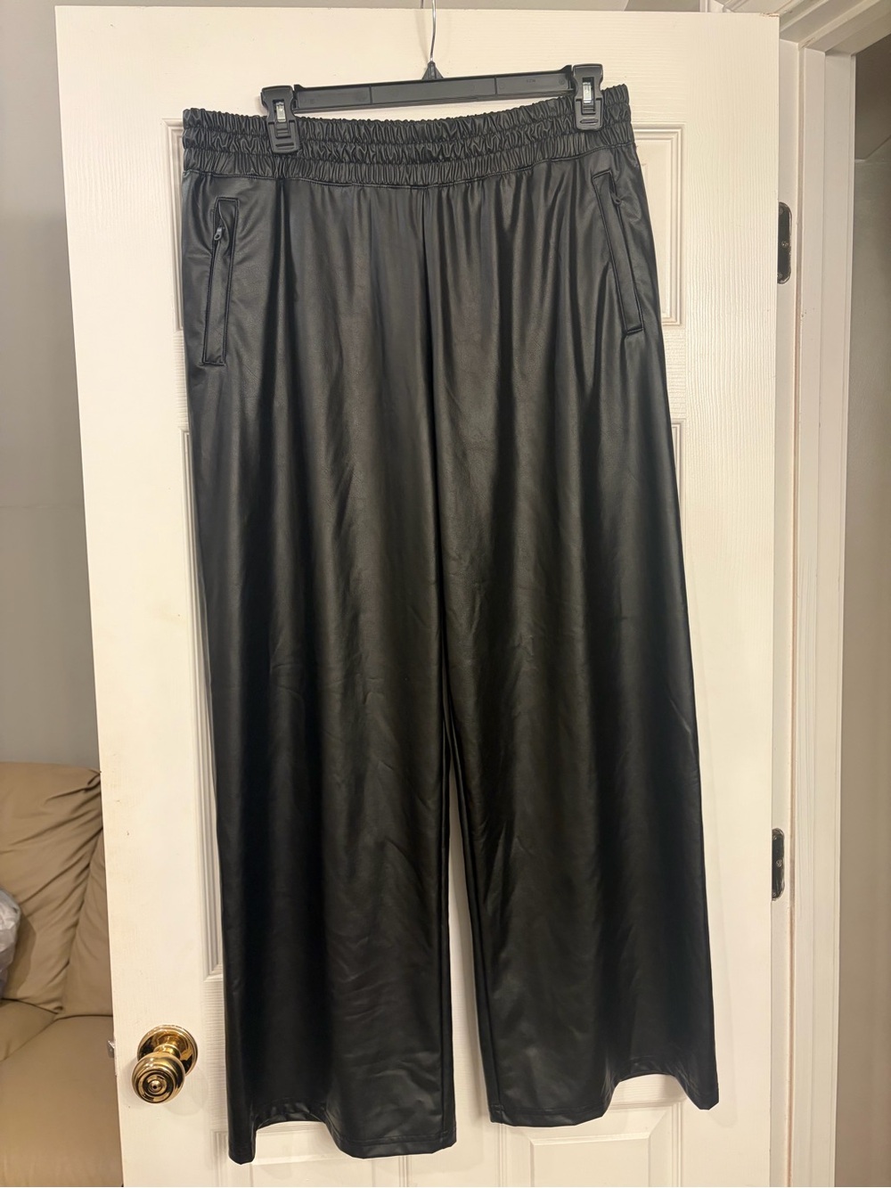 Aerie Leather Wide Leg Pants - Black